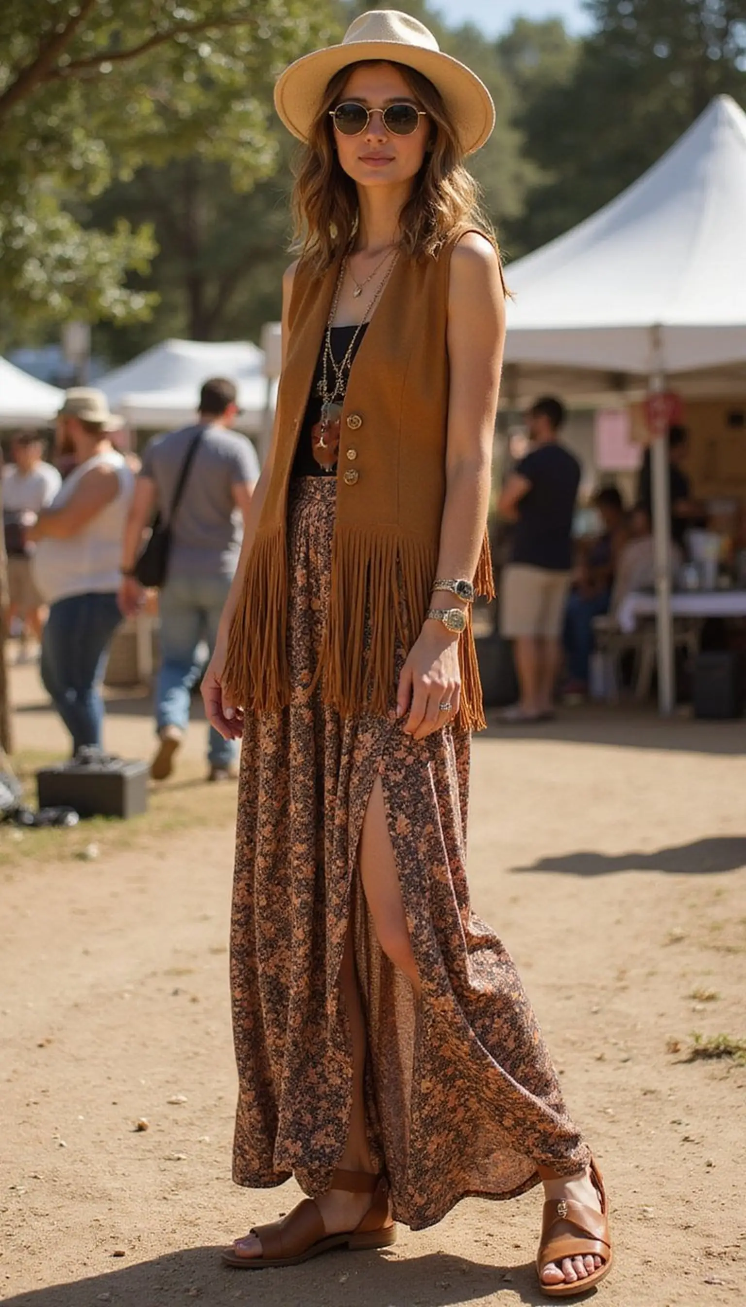 Boho fringe and flowing layers for festival nights