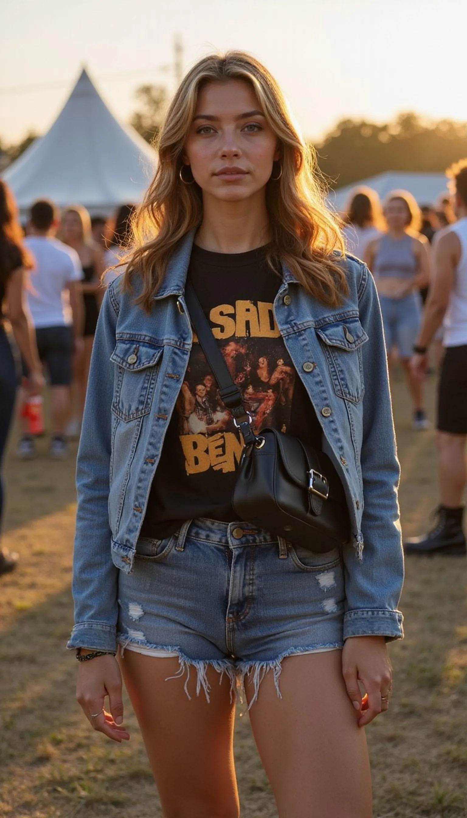 Classic denim jacket and vintage band tee combo