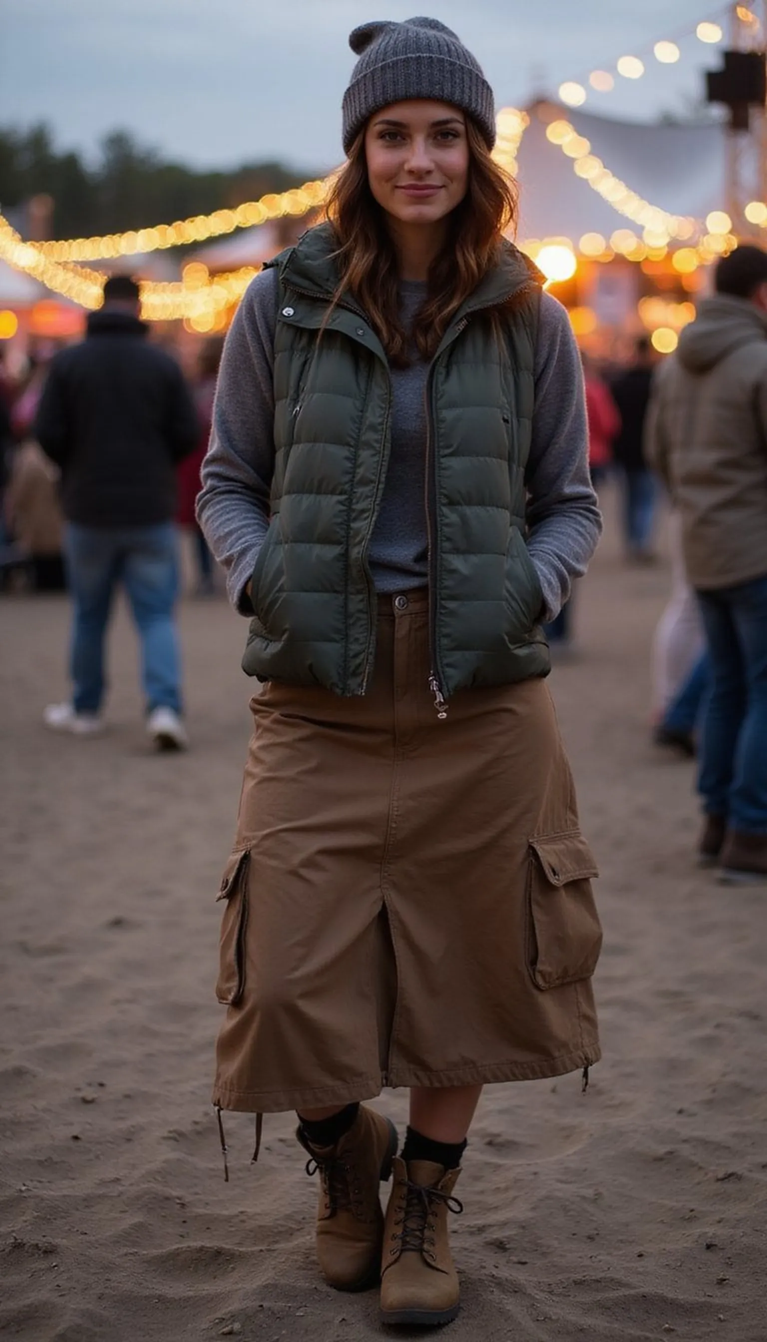 Layered puffer vest and thermal tee for chilly nights