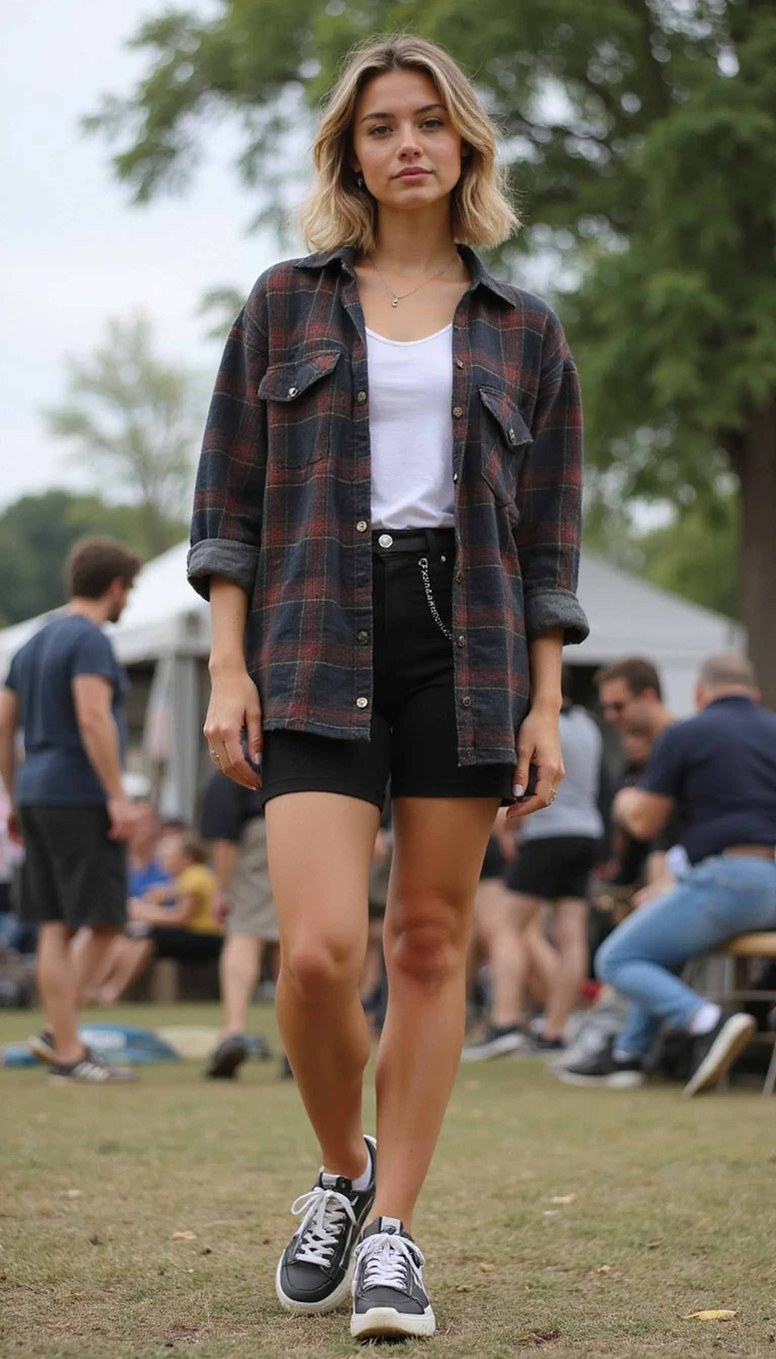 Oversized flannel and bike shorts - comfy edge