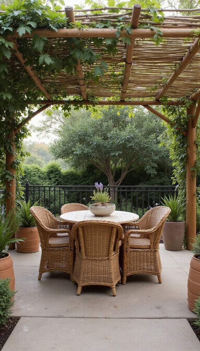 Outdoor dining with wicker furniture