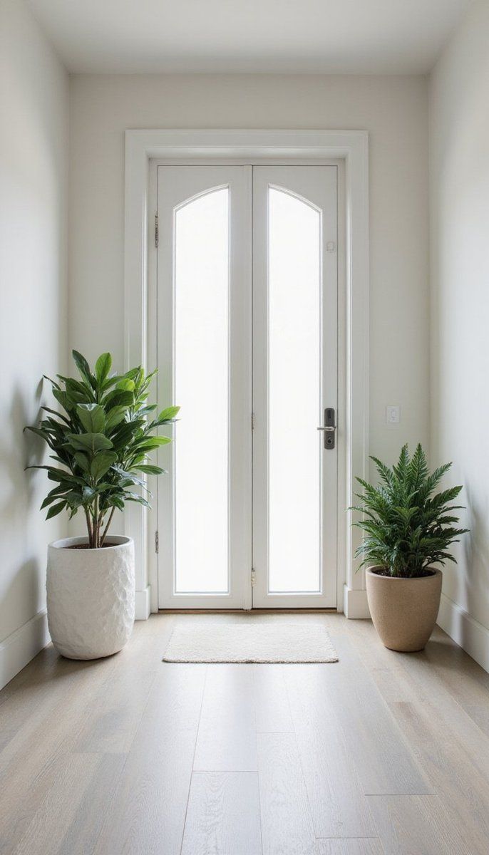 Planters with monochromatic greenery