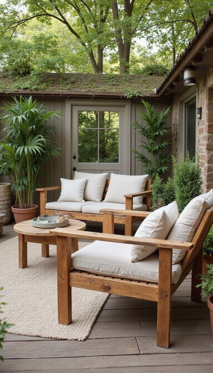 Reclaimed wood furniture adds rustic charm