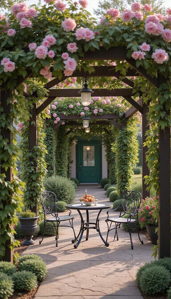Romantic pergola with vine wrap
