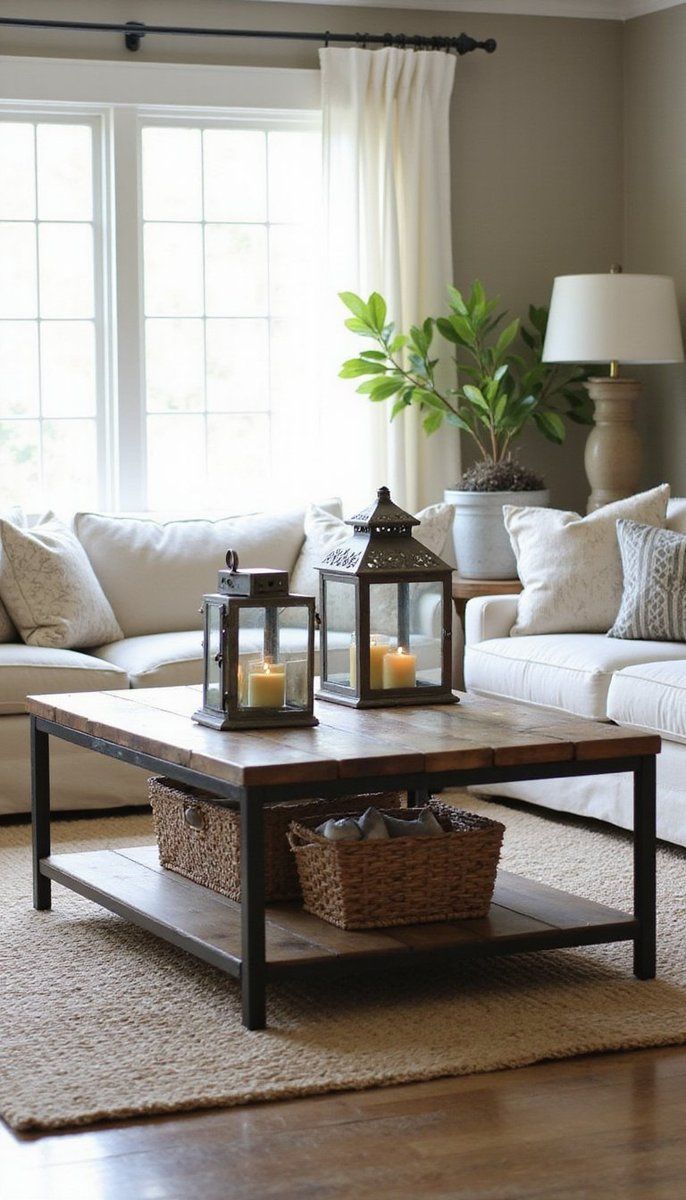 Rustic Coffee Table with Metal Accents