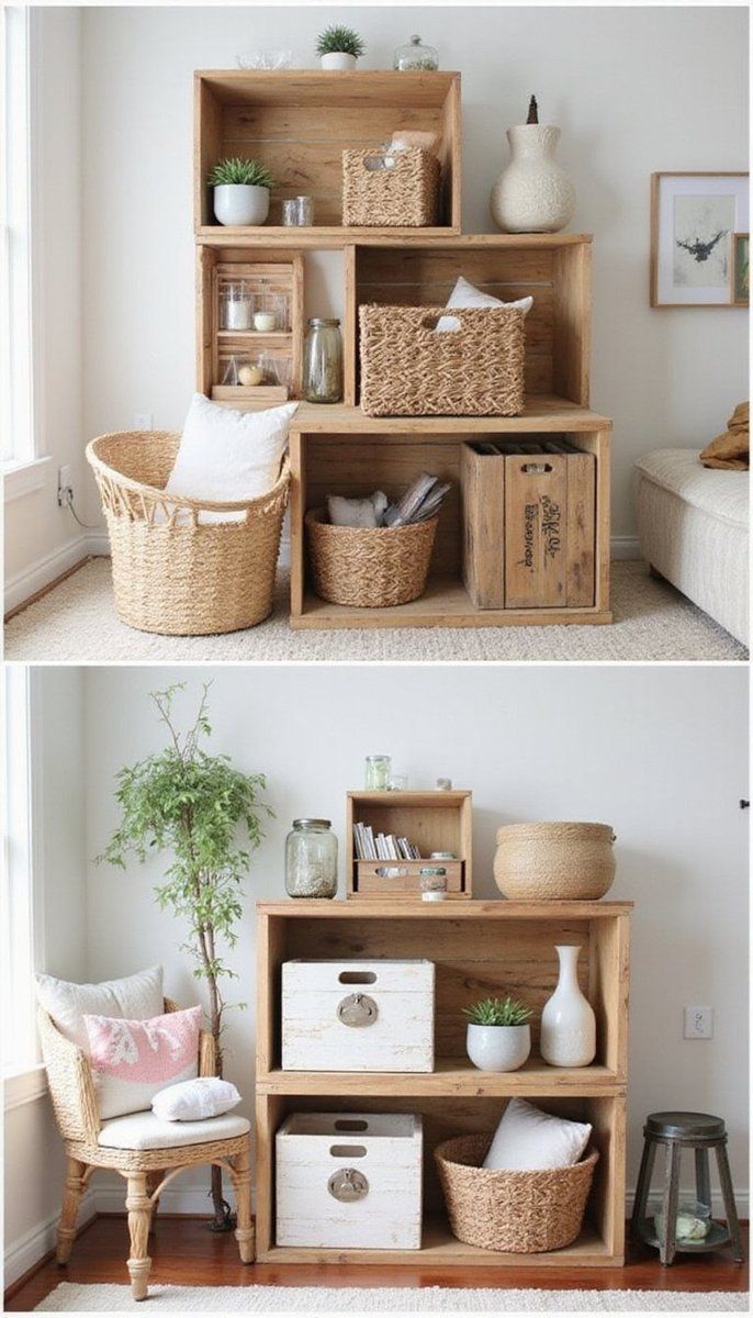 Rustic crates for farmhouse storage