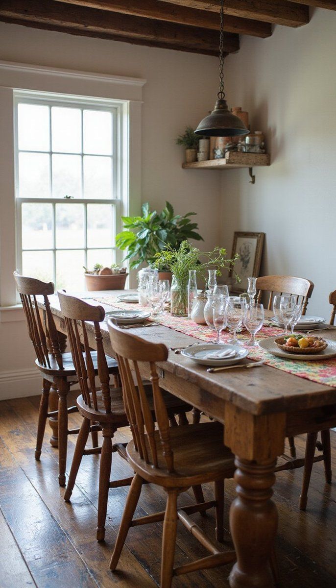 Rustic wooden tables for a welcoming dining space