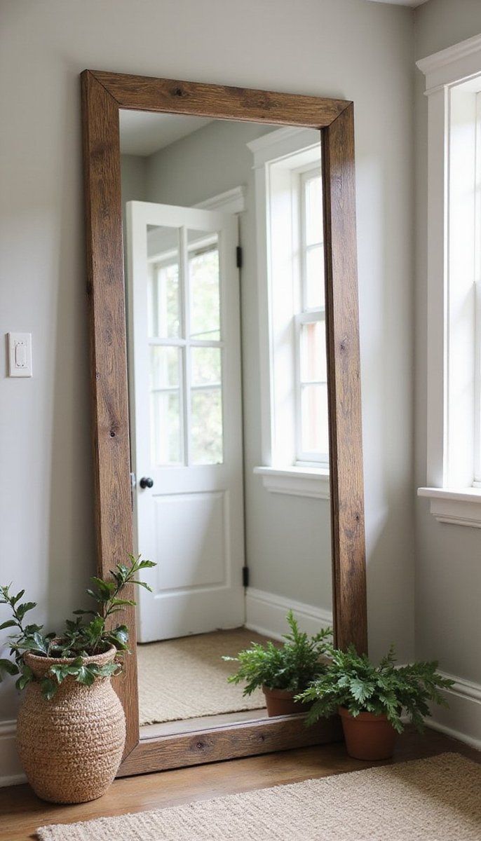 Salvaged wood-framed mirrors