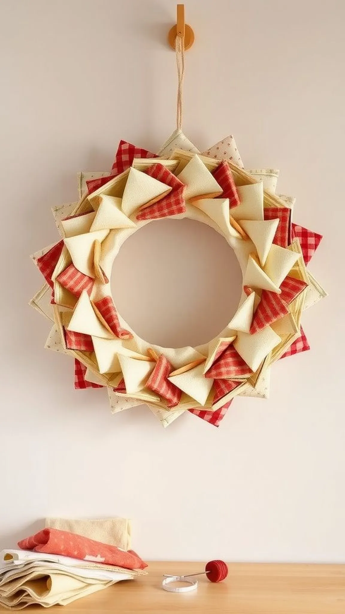 A wreath built from scrappy folded petals