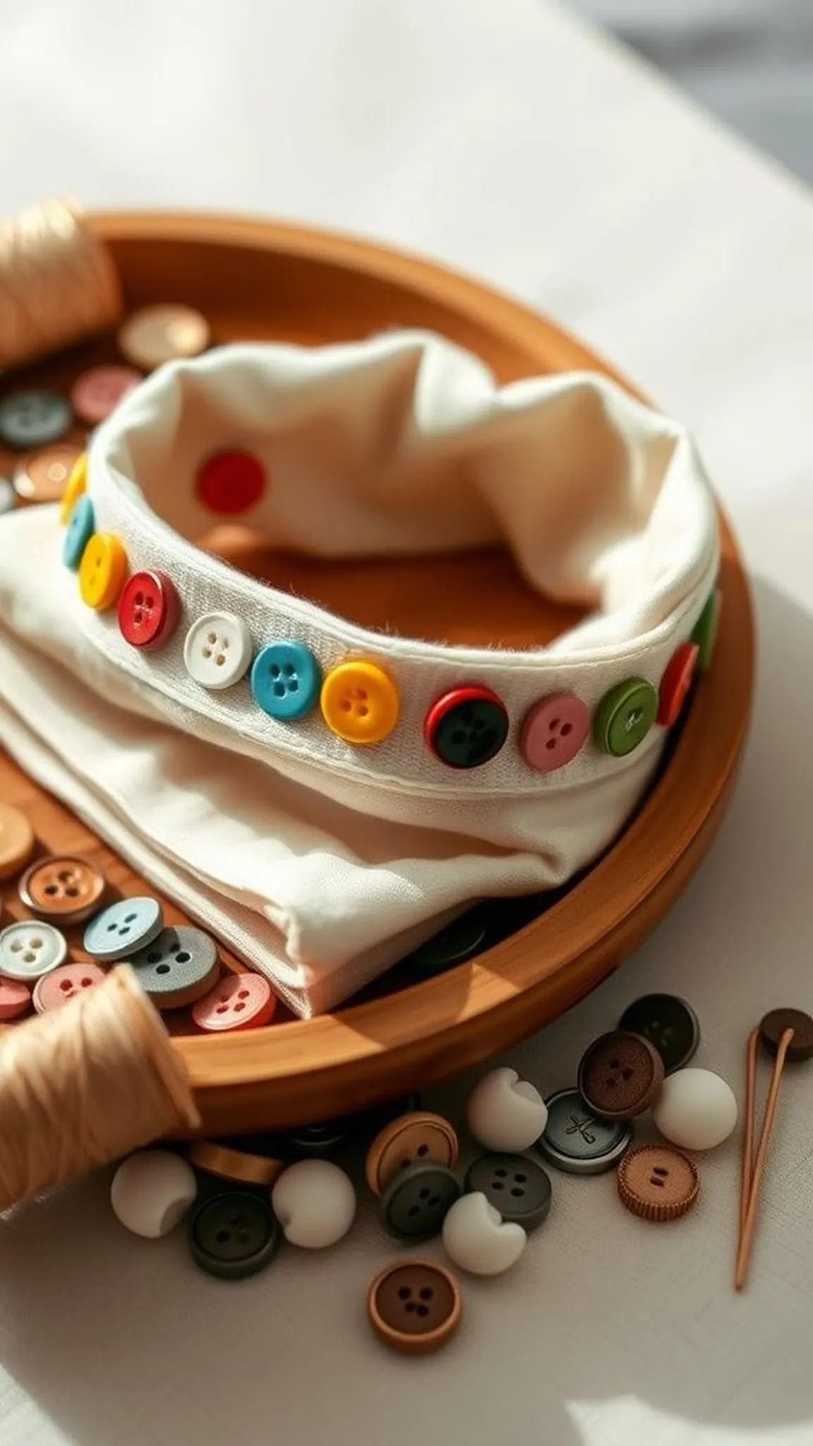 Button-studded fabric bracelet with cheerful weight