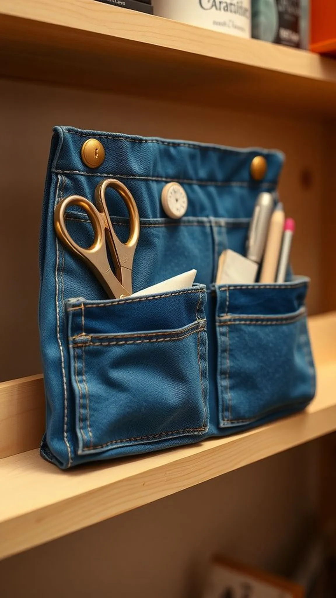 Denim pocket organizer with mixed textures