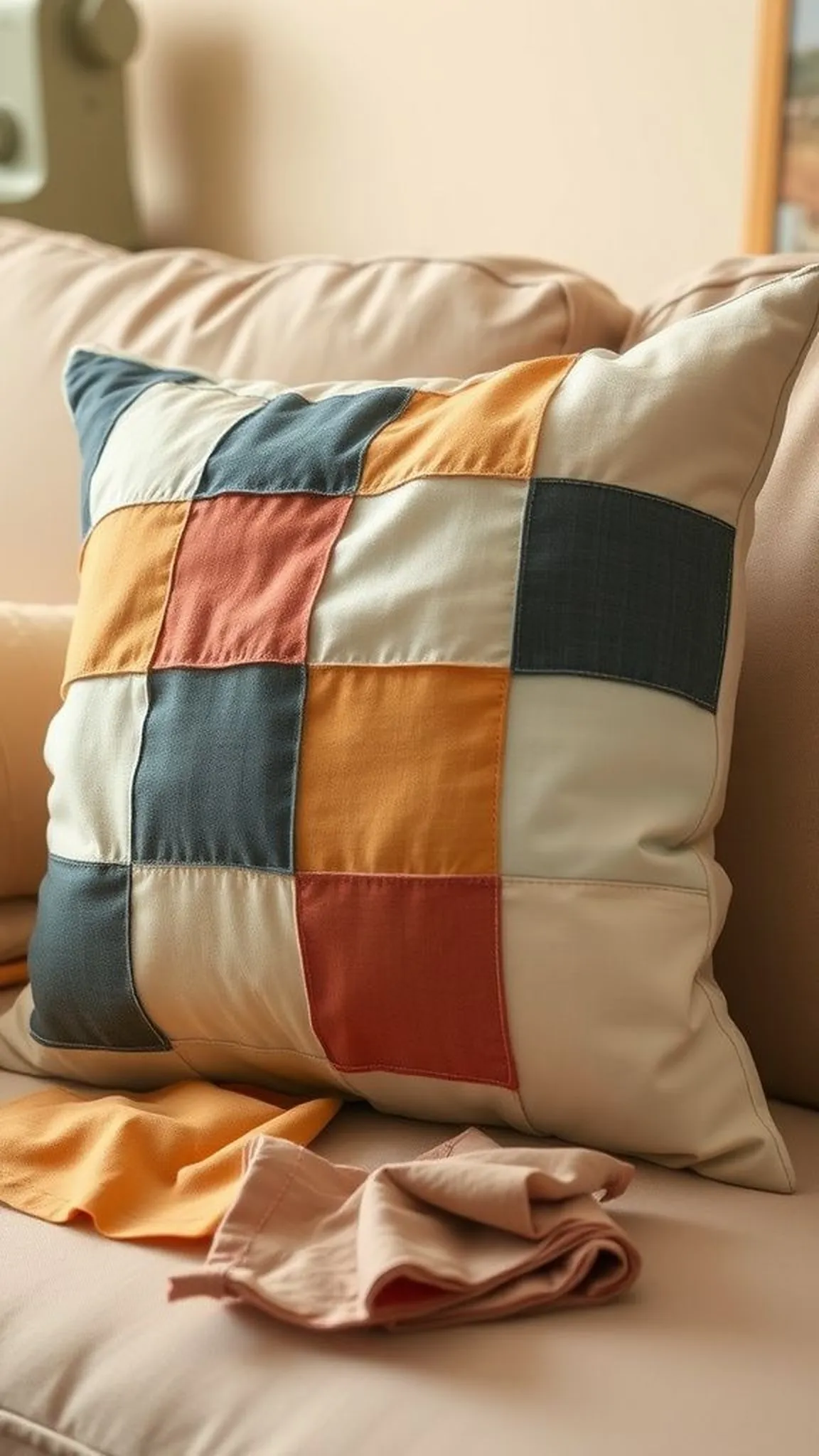 Patchwork pillow cover with casual quilted feel