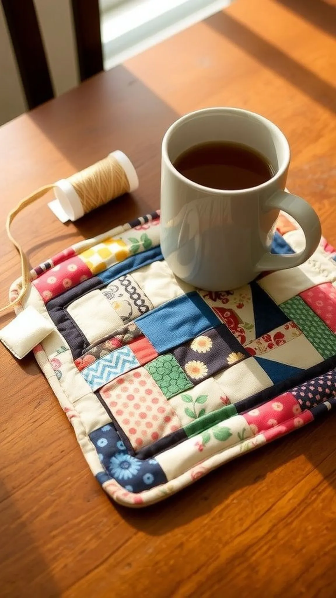 Quilted mug rug with cozy layered warmth