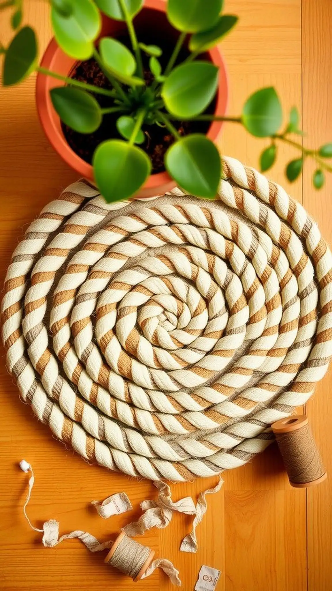 Rag-style miniature rug made from braided strips