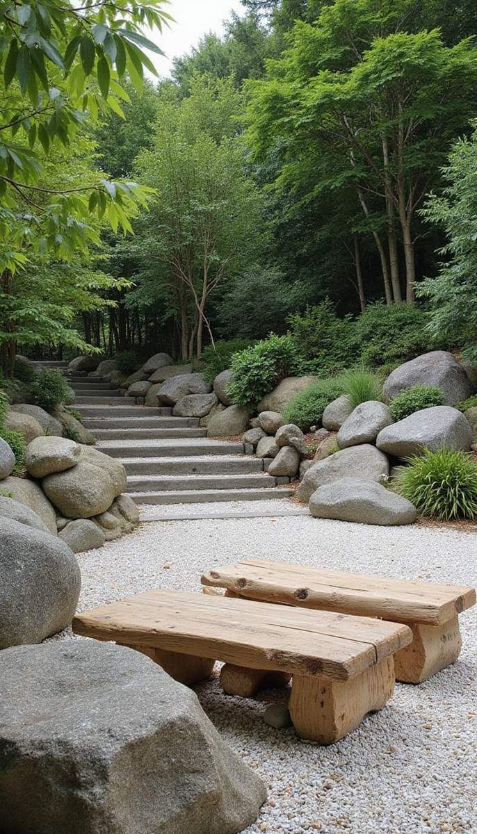 Serene Japanese Rock Garden Lounge