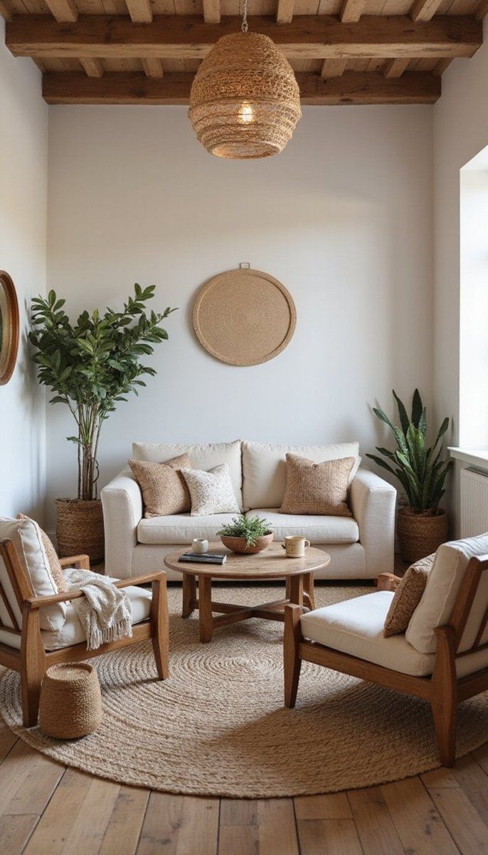 Soft neutrals meet rustic textures