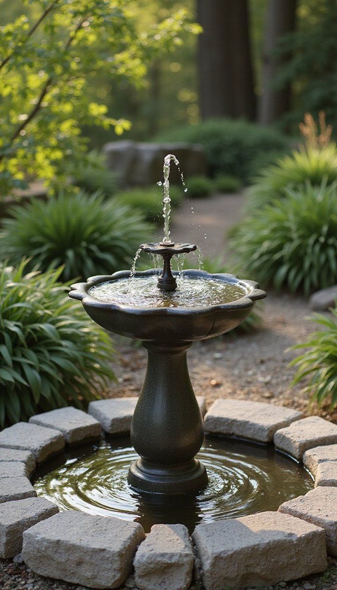 Solar water features for calming energy
