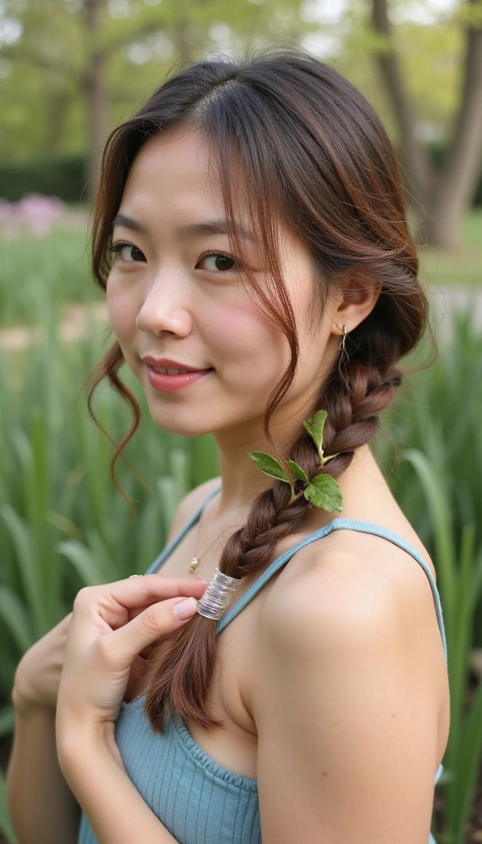 Fishtail Side Braid With Delicate Leaf Pins