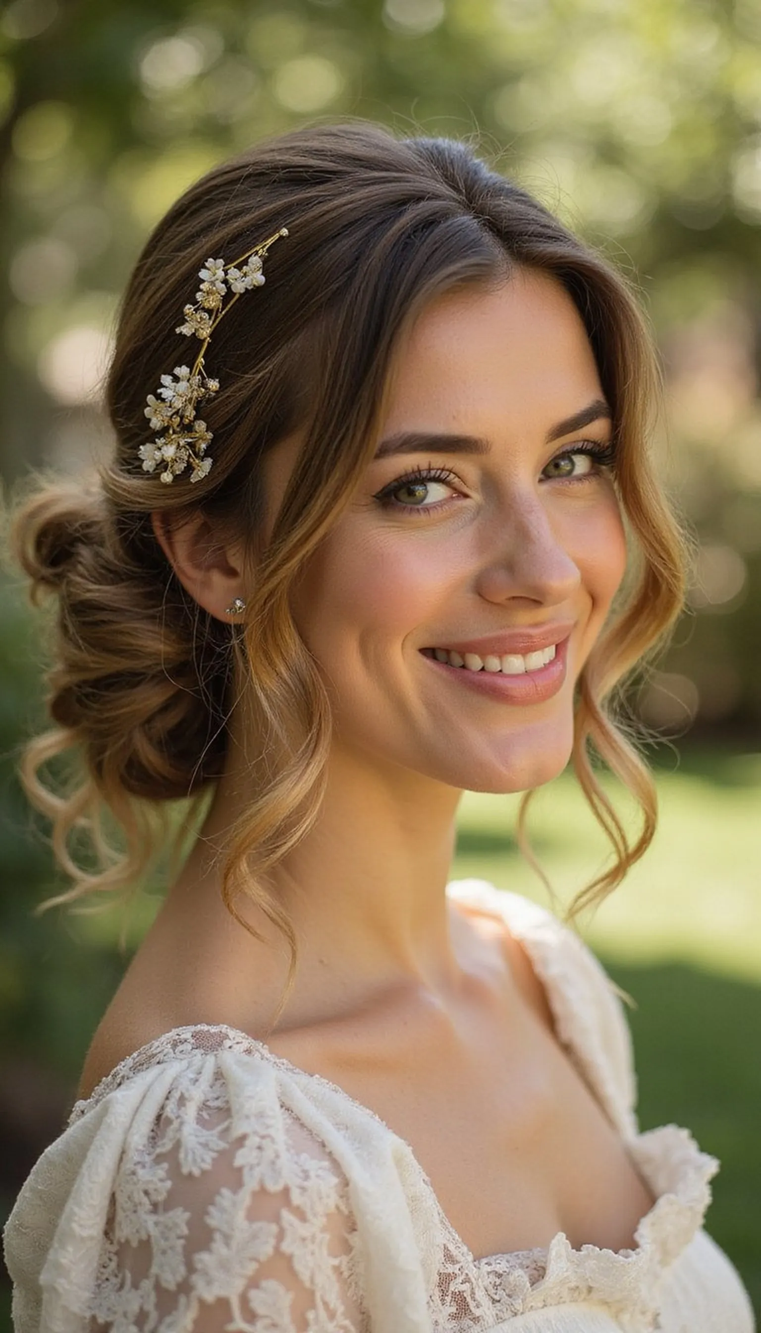 Romantic Low Bun With Delicate Floral Pins
