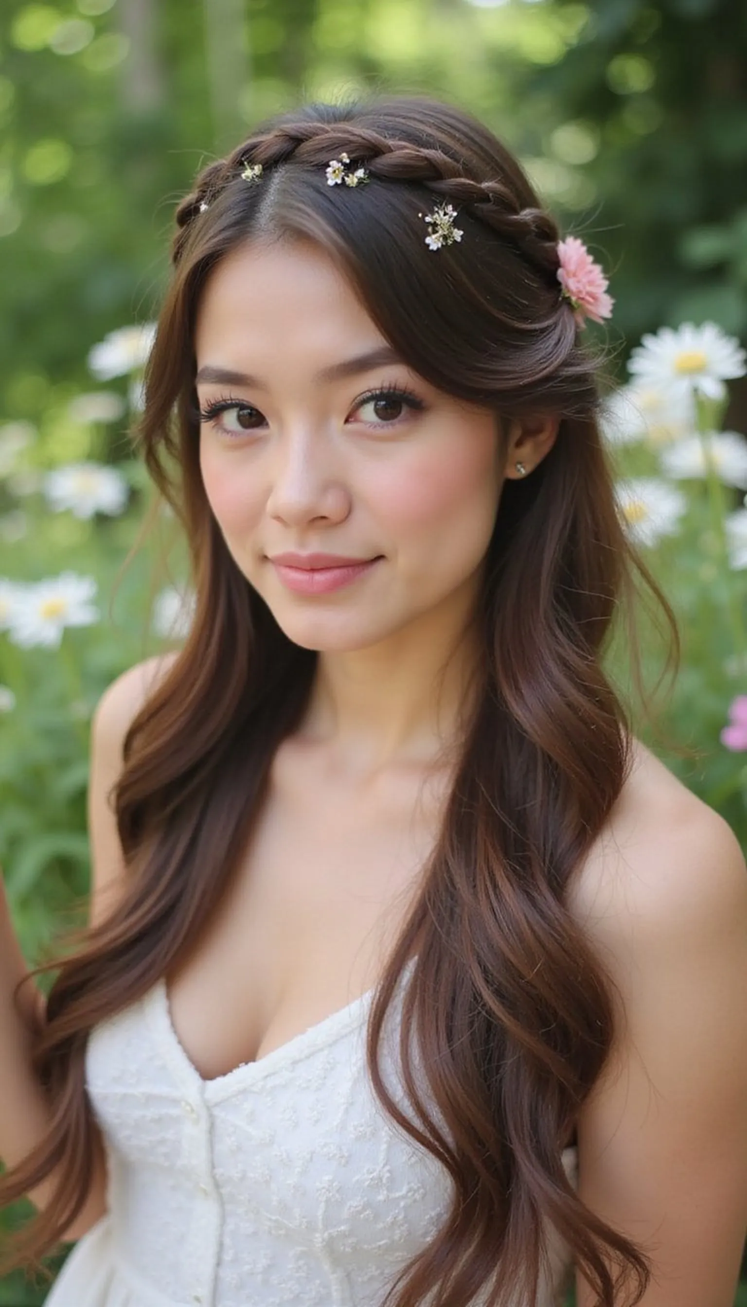 Waterfall Half-Braid With Tiny Flower Pins