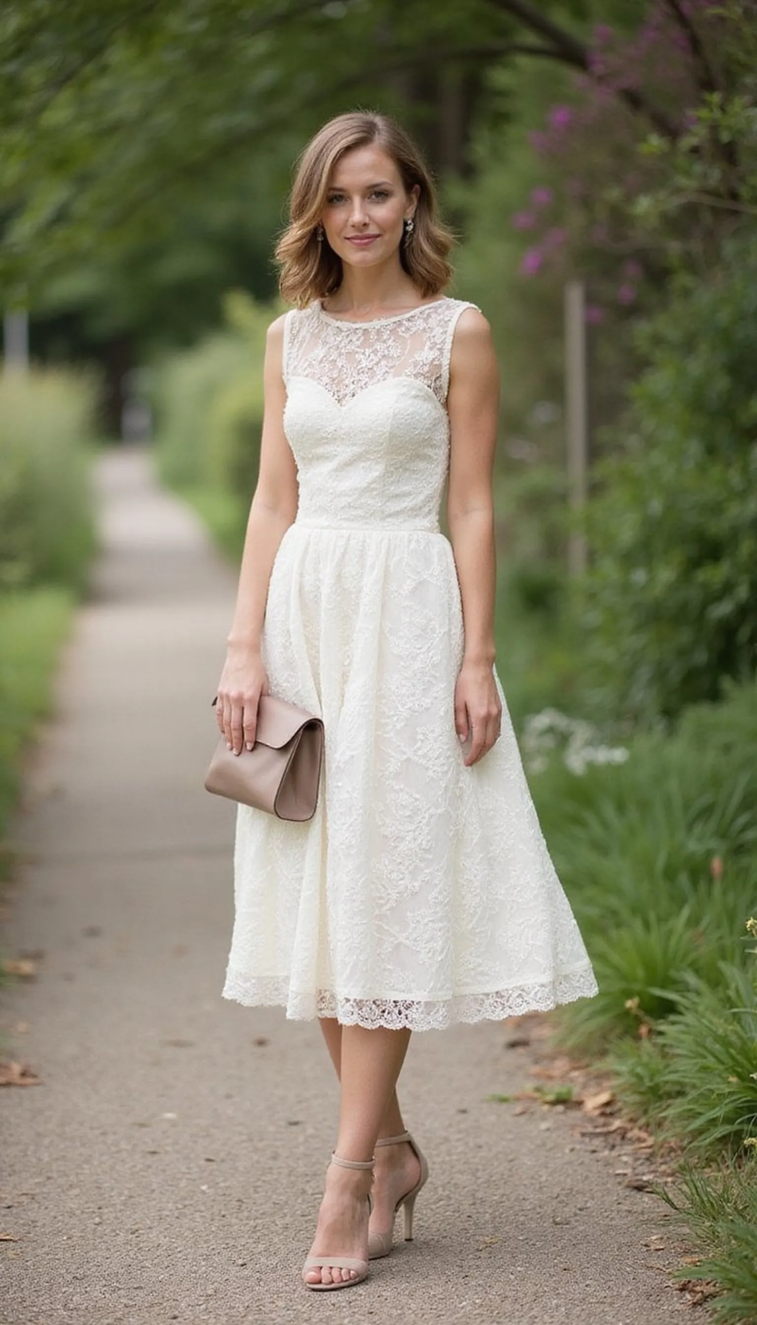 Tea-length lace dress for romantic vibes