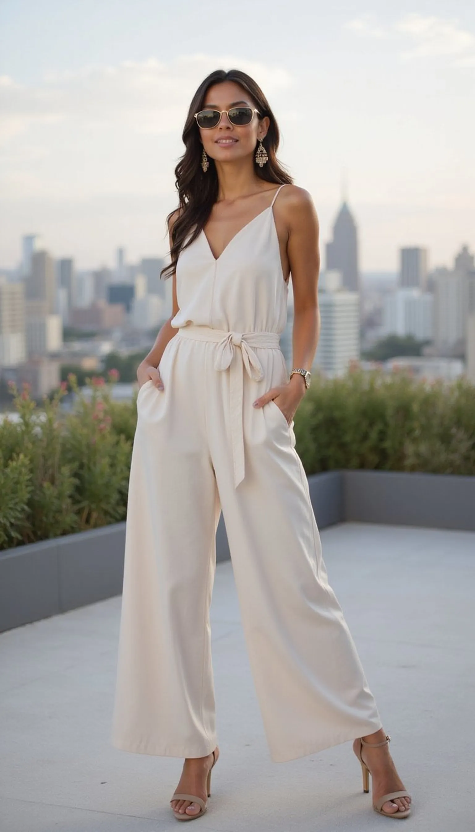 Wide-leg jumpsuit with a belted waist