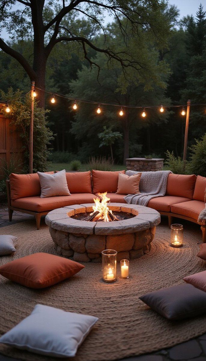 Stone fire pit with cozy seating