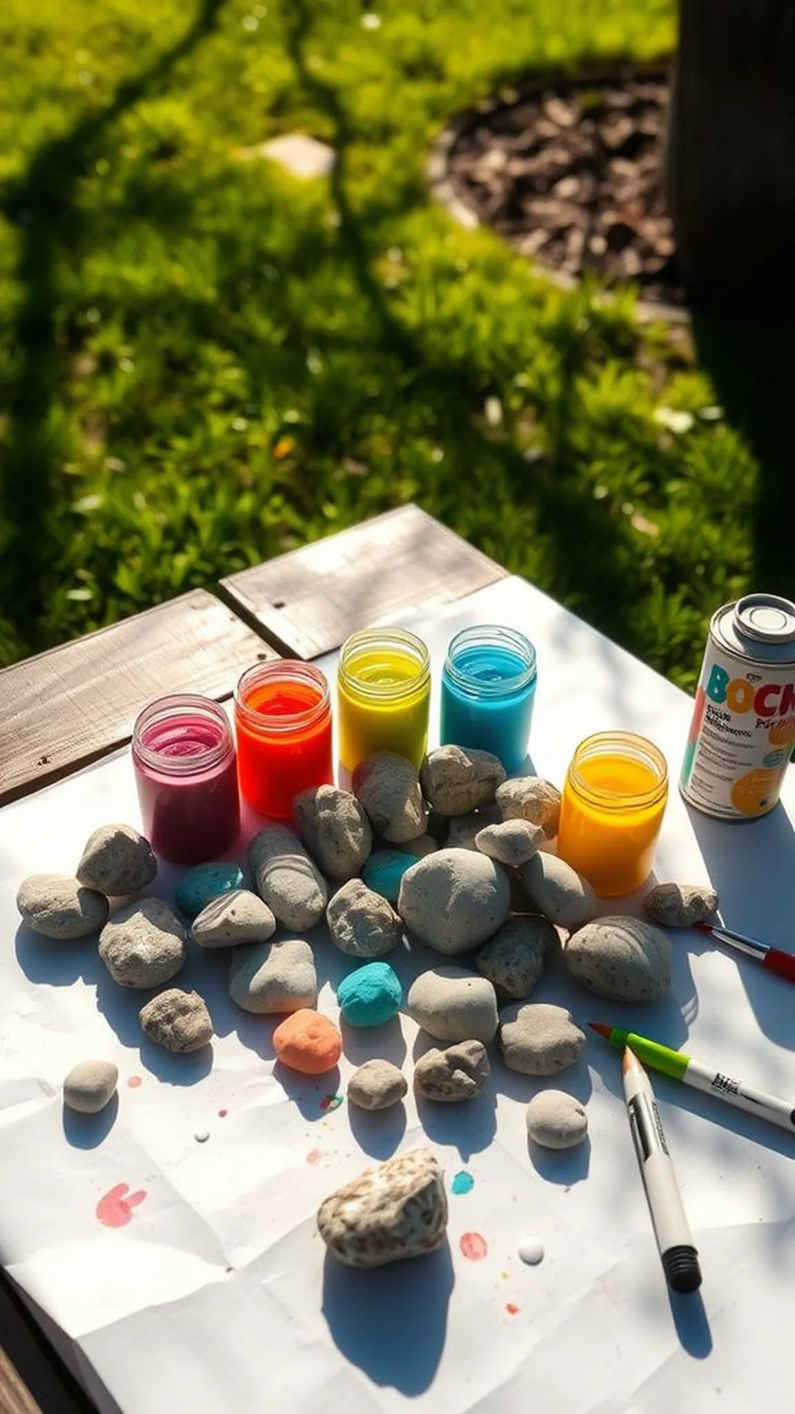 Colorful painted rock garden markers for kids
