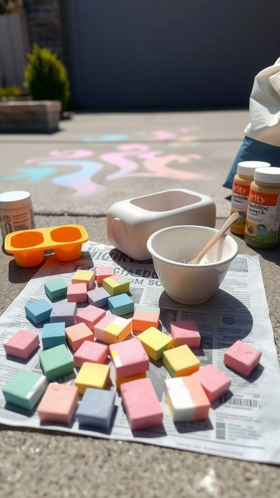 Homemade sidewalk chalk in playful shapes