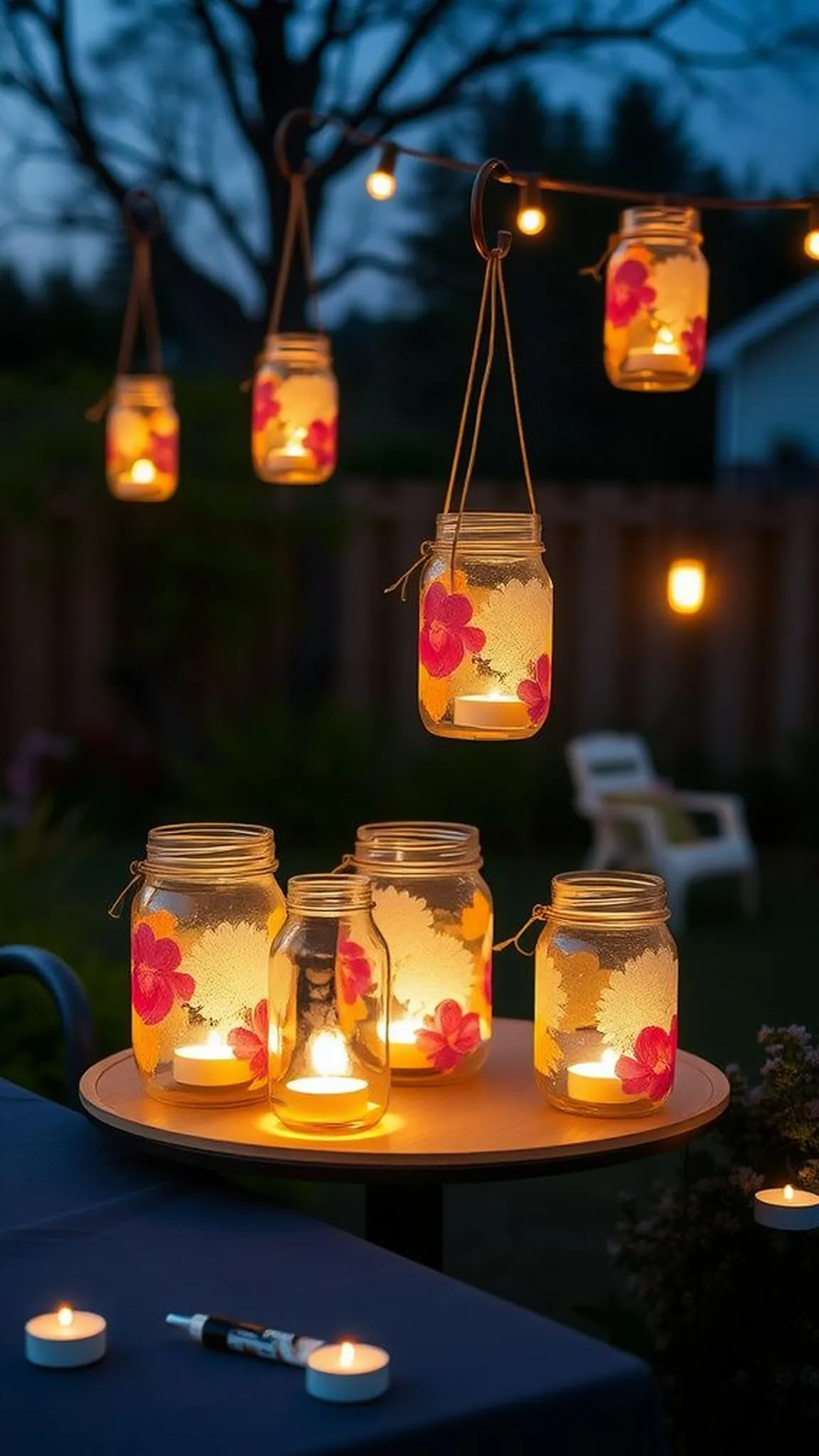 Mason jar lanterns that glow at dusk