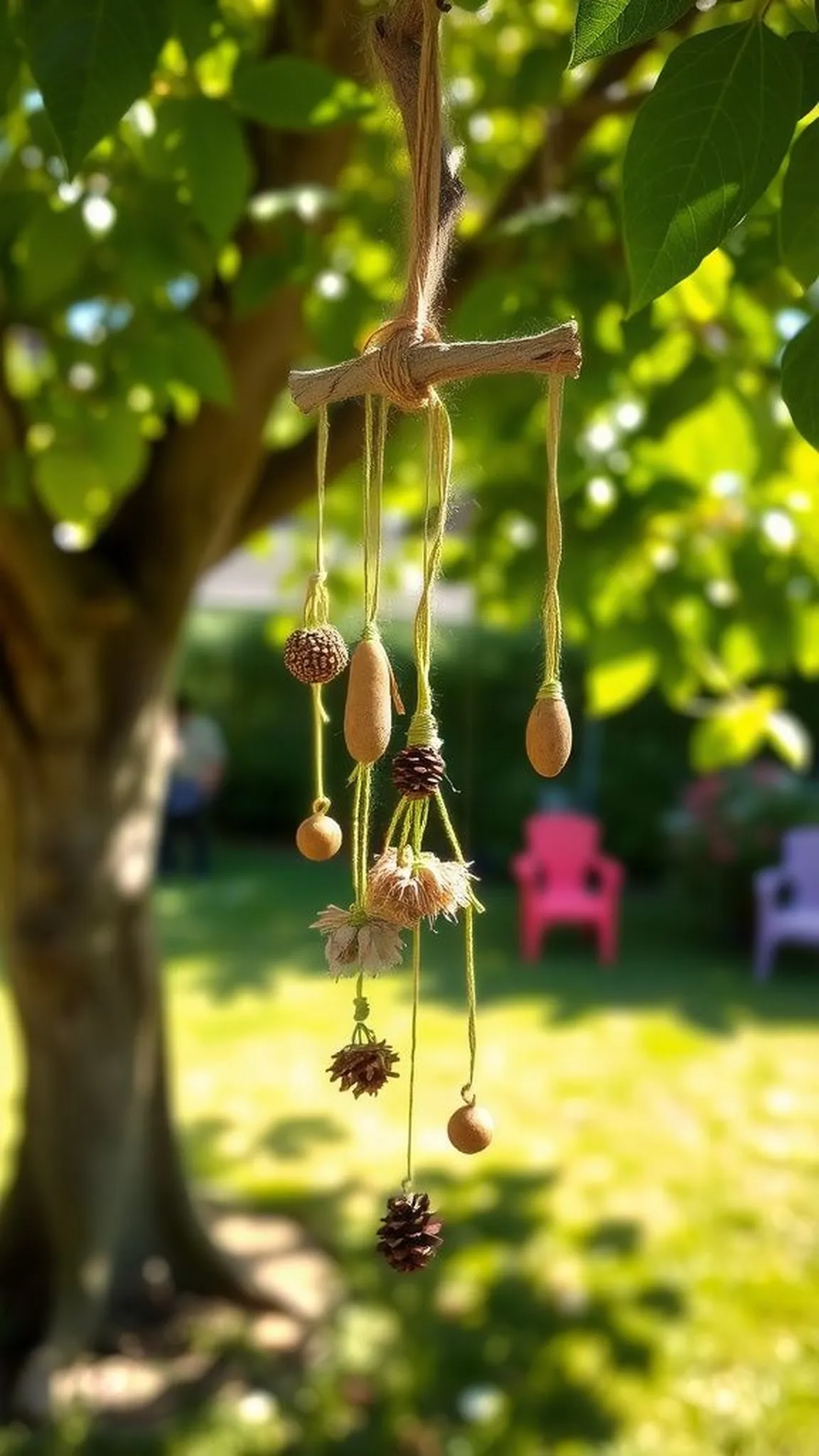 Nature collage mobile with twigs and seeds