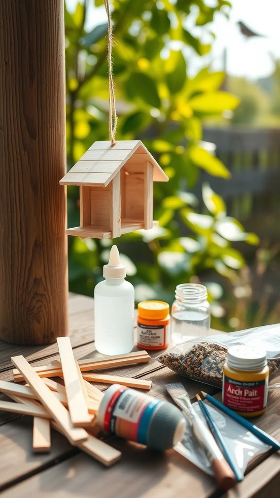 Popsicle stick bird feeder — a backyard favorite