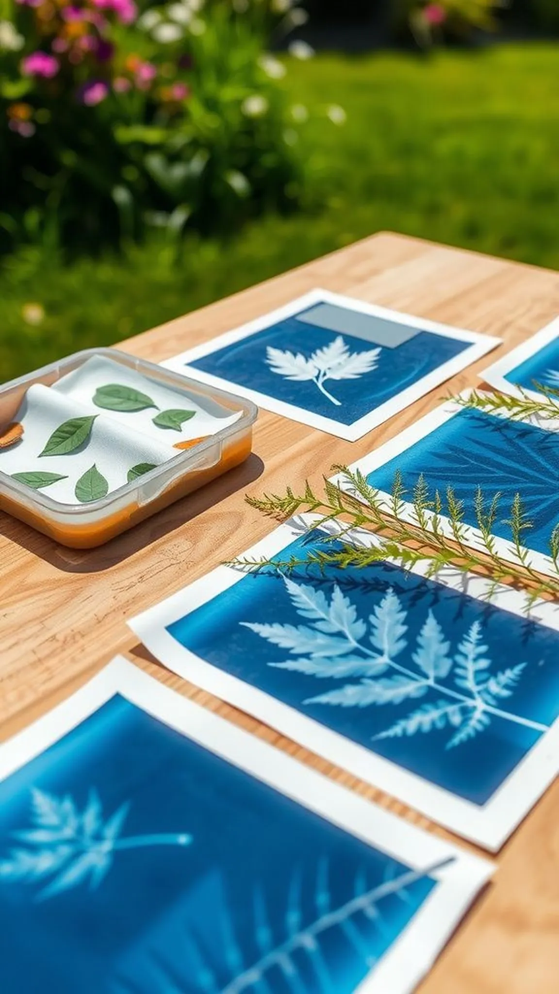 Sunprint leaf plates — sun and shadow art