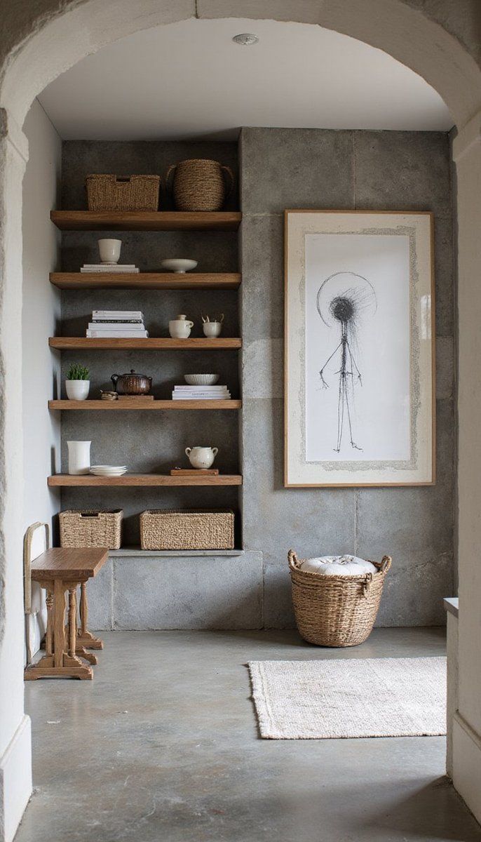 Transitional spaces with open shelving