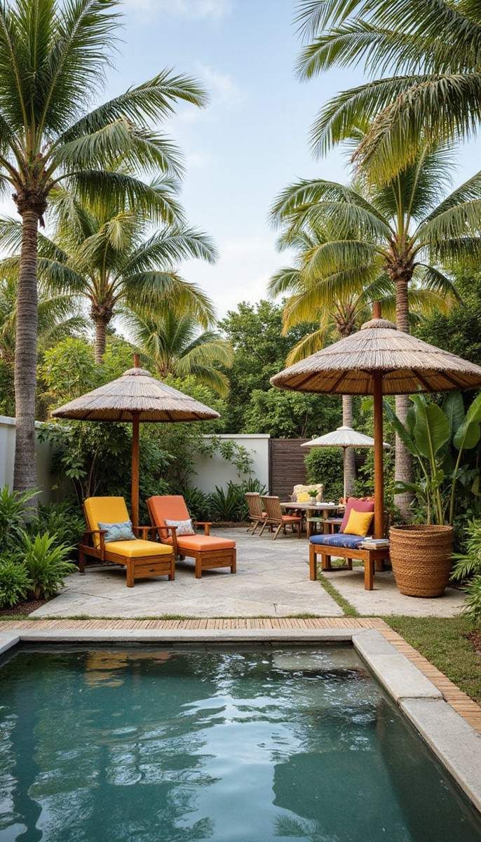 Tropical-inspired poolside retreat