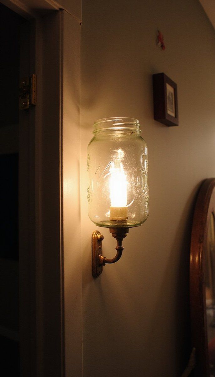 Upcycled Glass Jar Wall Sconce