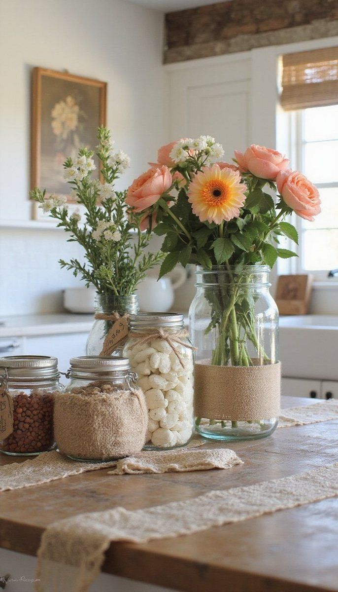 Using glass jars for a rustic touch
