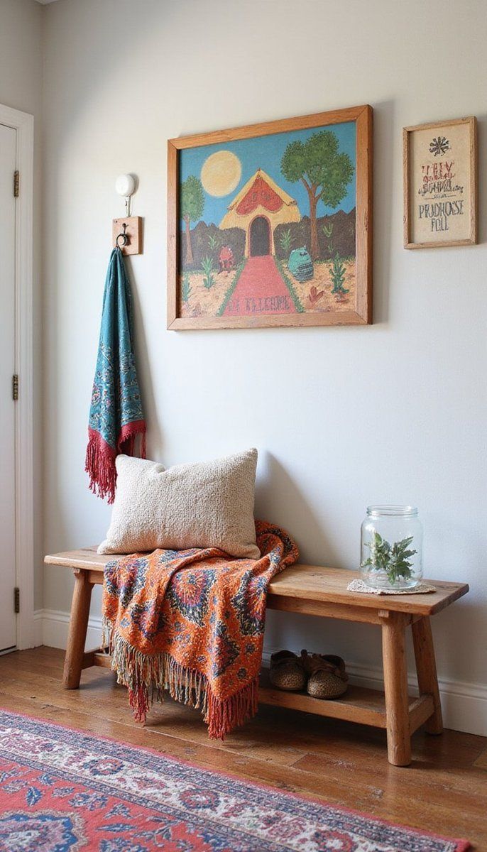 Vibrant boho chic with colorful textiles