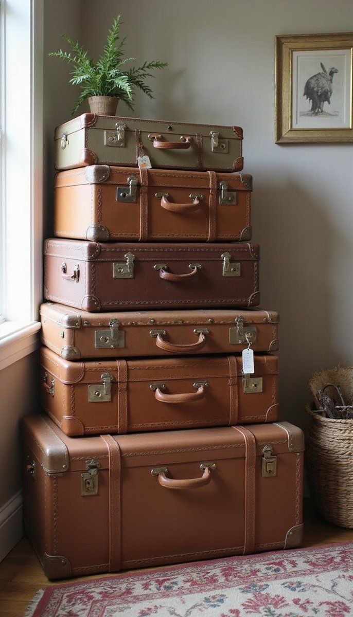 Vintage suitcases stacked for effect