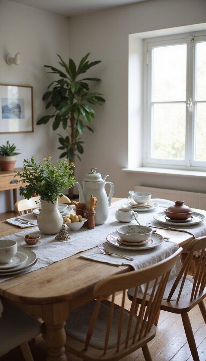 Weathered wood dining table centerpiece