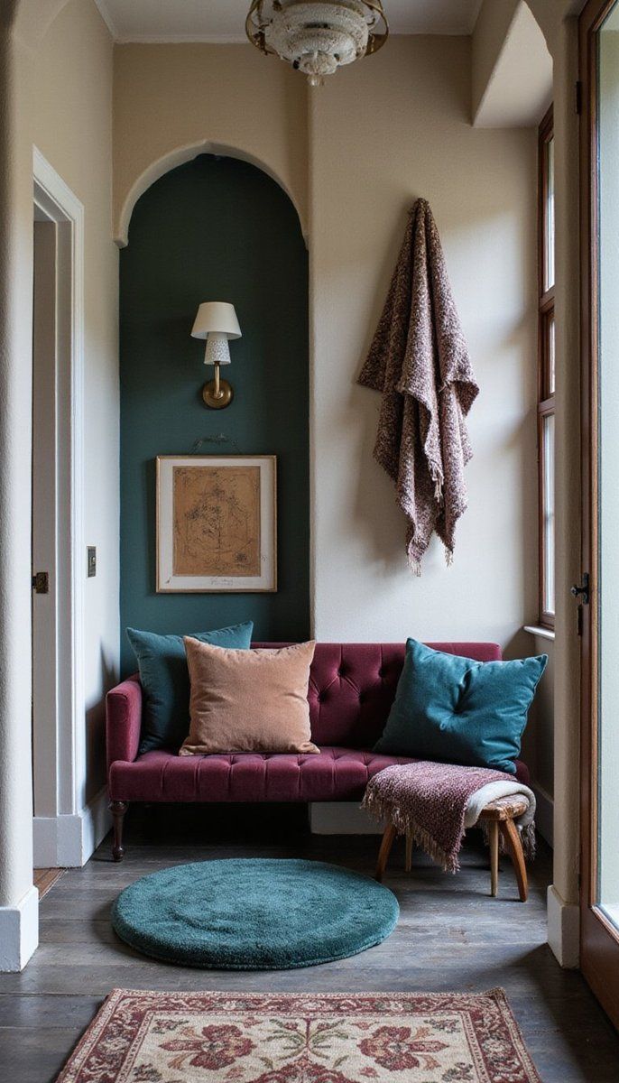 Welcoming entrance with soft textiles