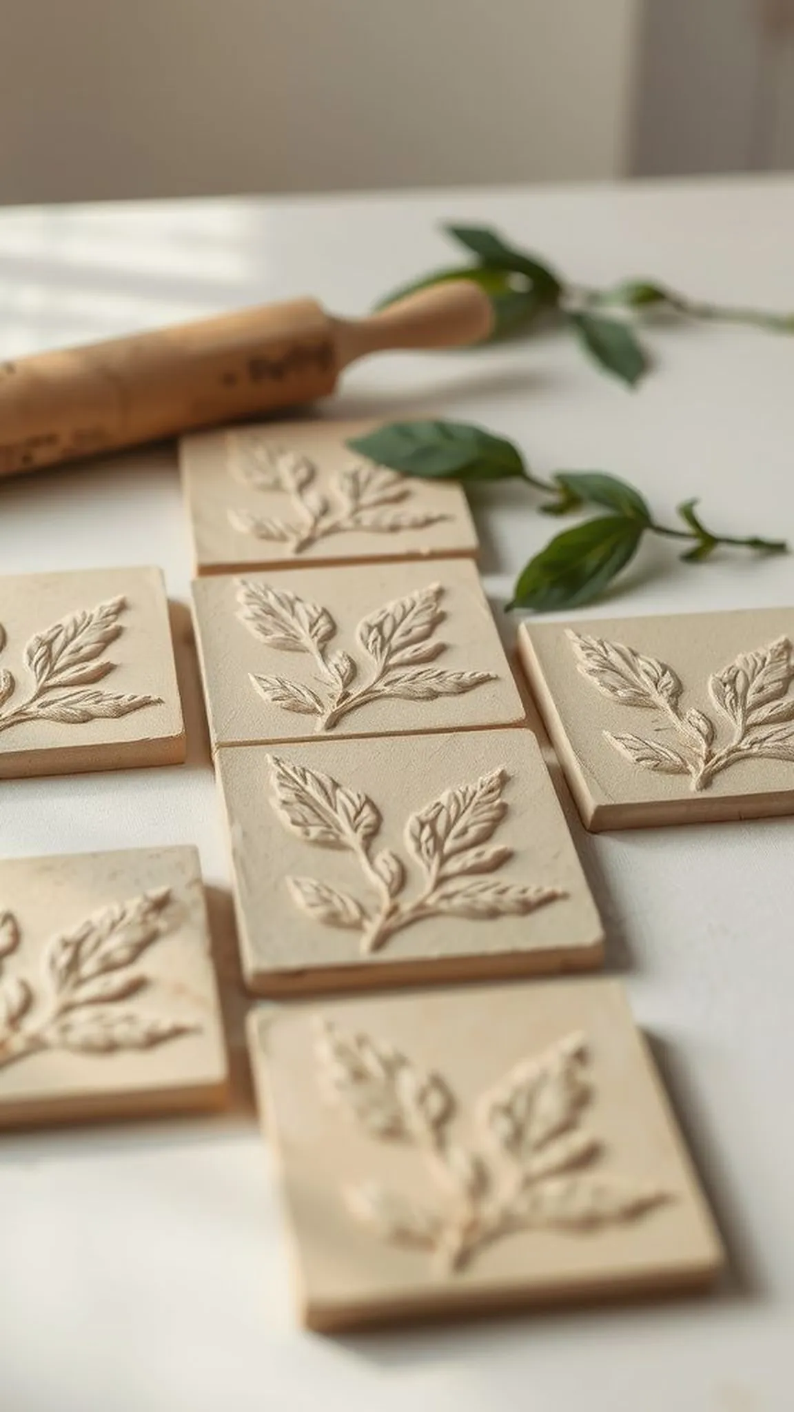 Botanical relief wall tiles for small gallery