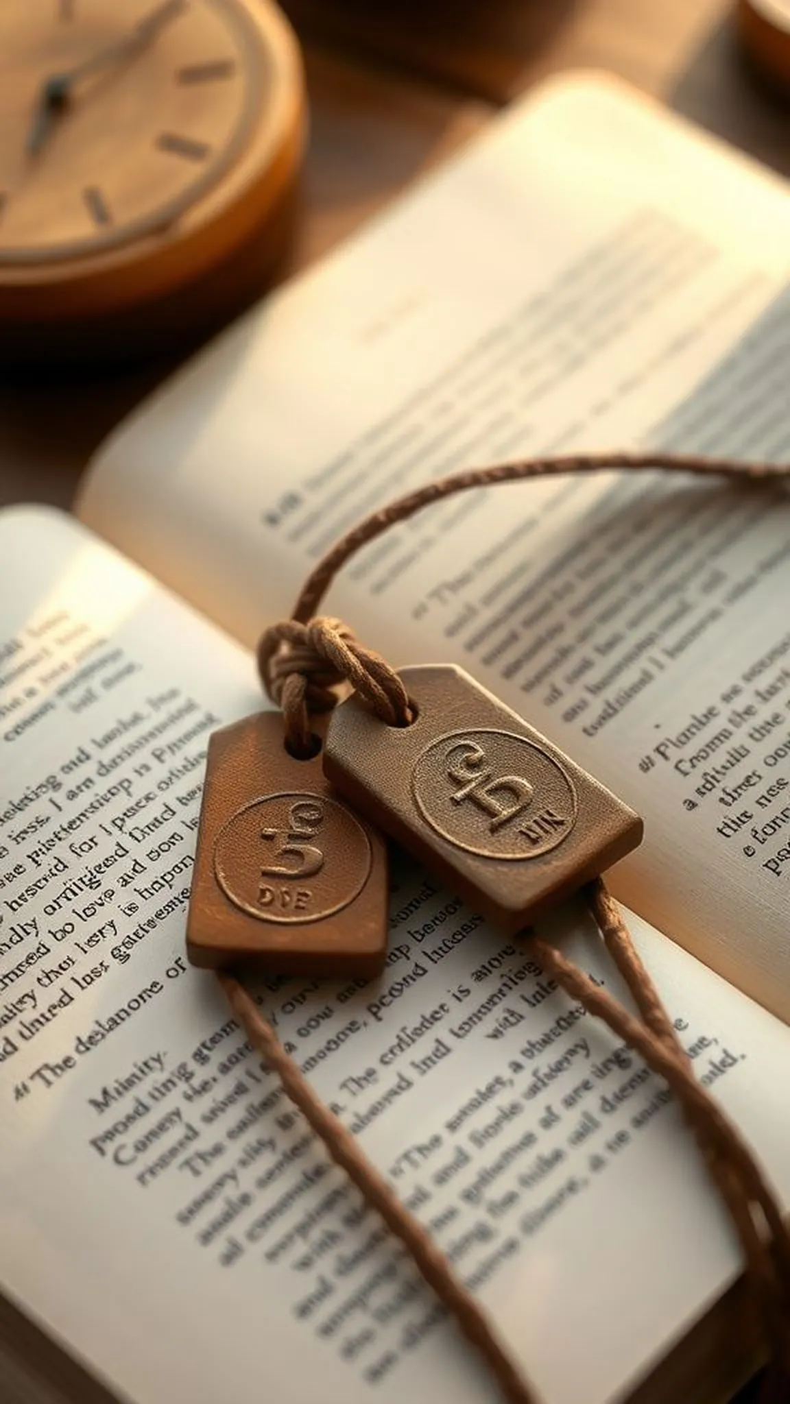Clay-stamped leather bookmarks with cord loop
