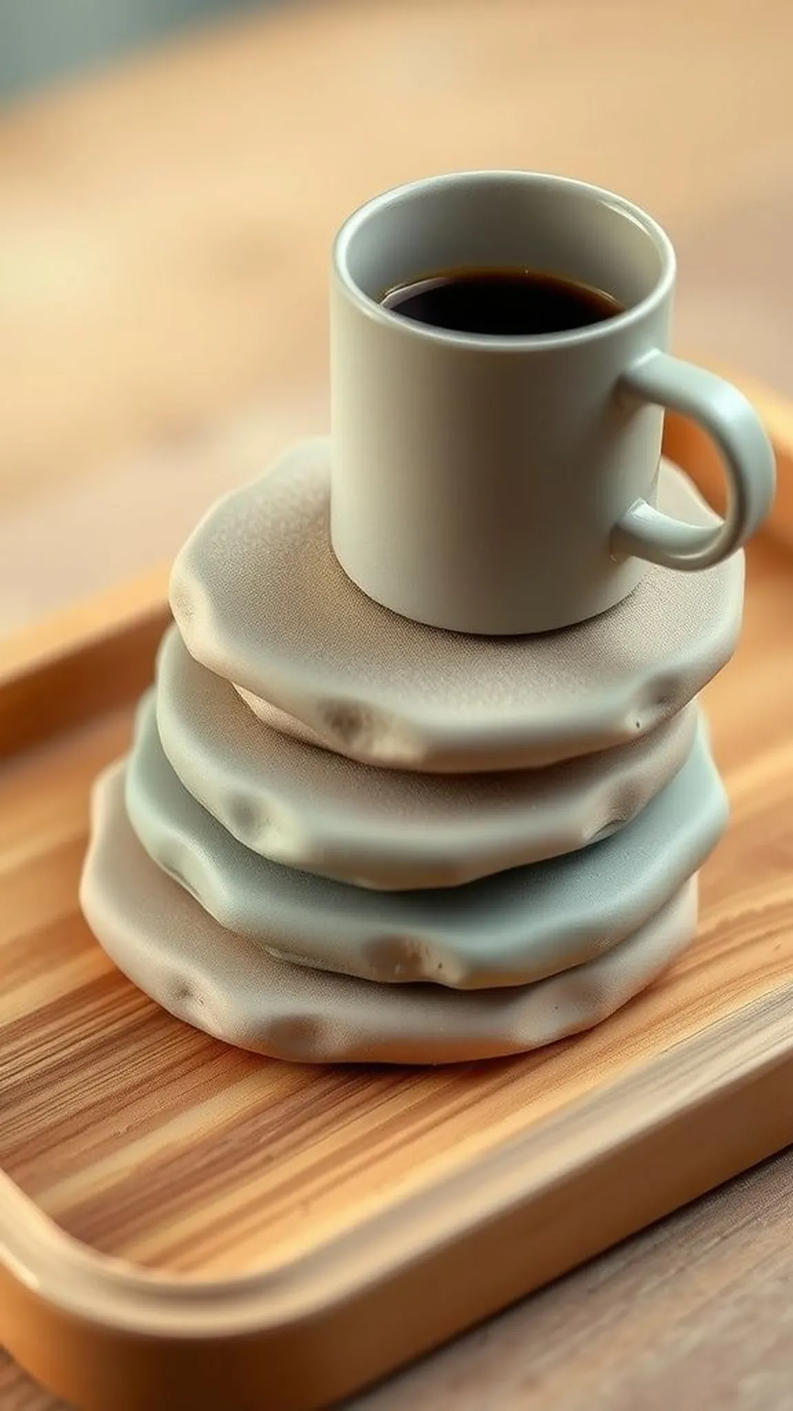 Smooth pebble coasters with tactile texture