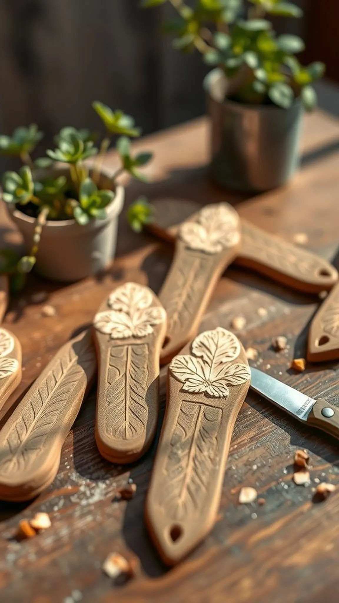 Textured plant markers with leaf impressions