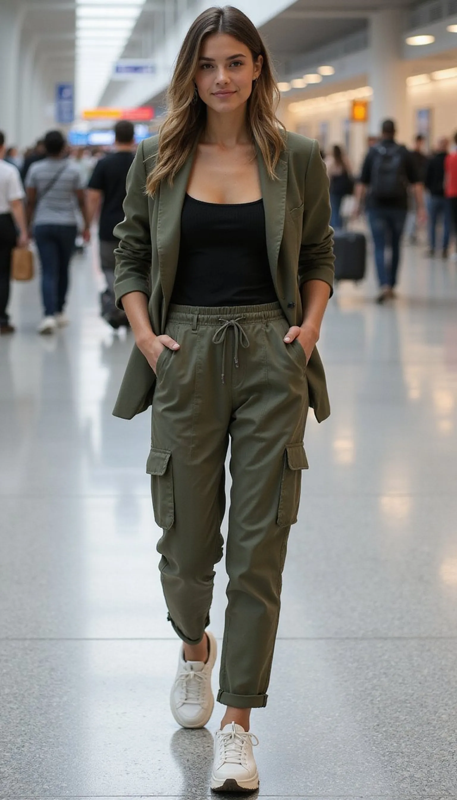 Utility-inspired cargo pants and fitted top