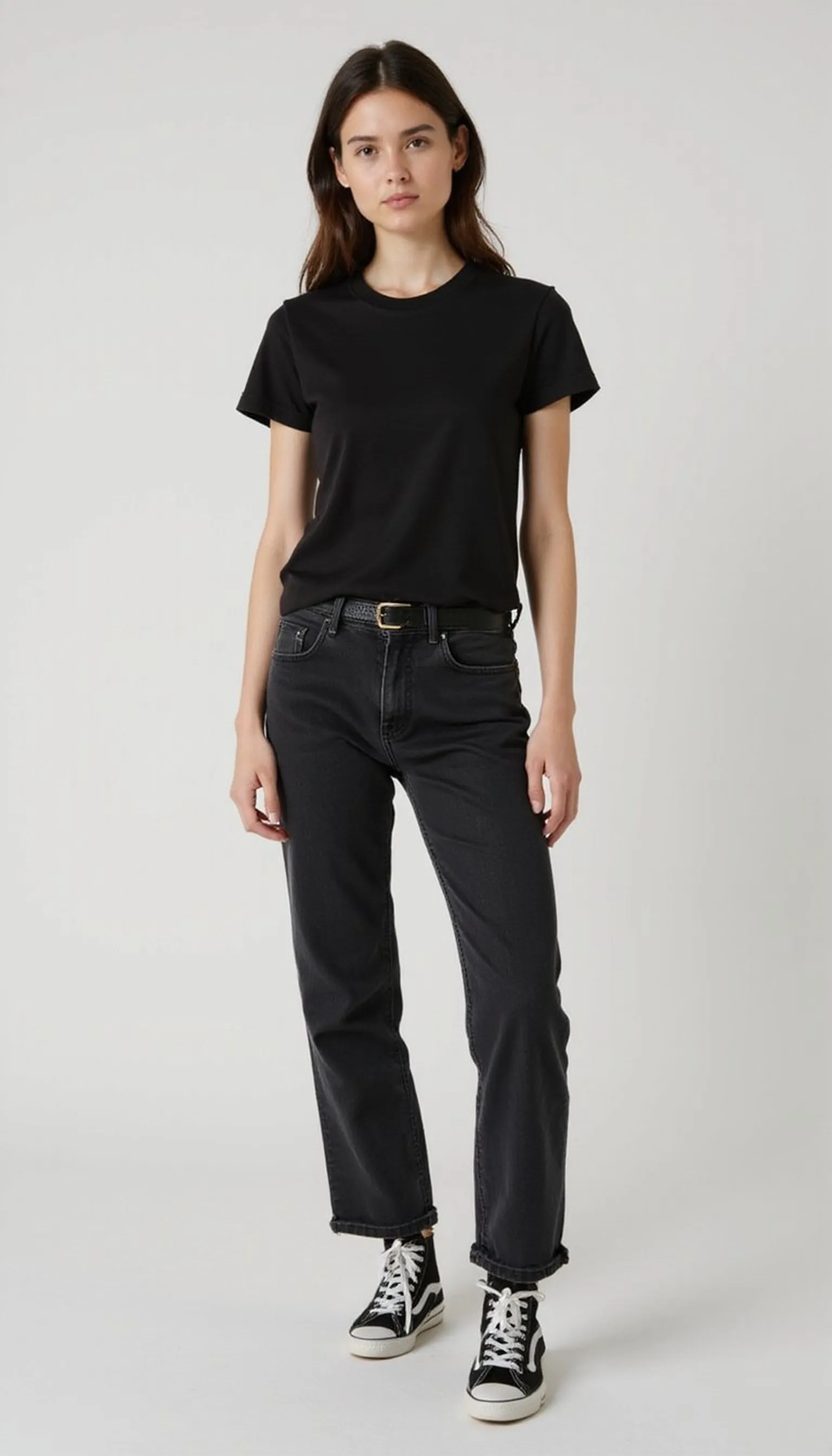 All-black casual weekend: tee and jeans combo