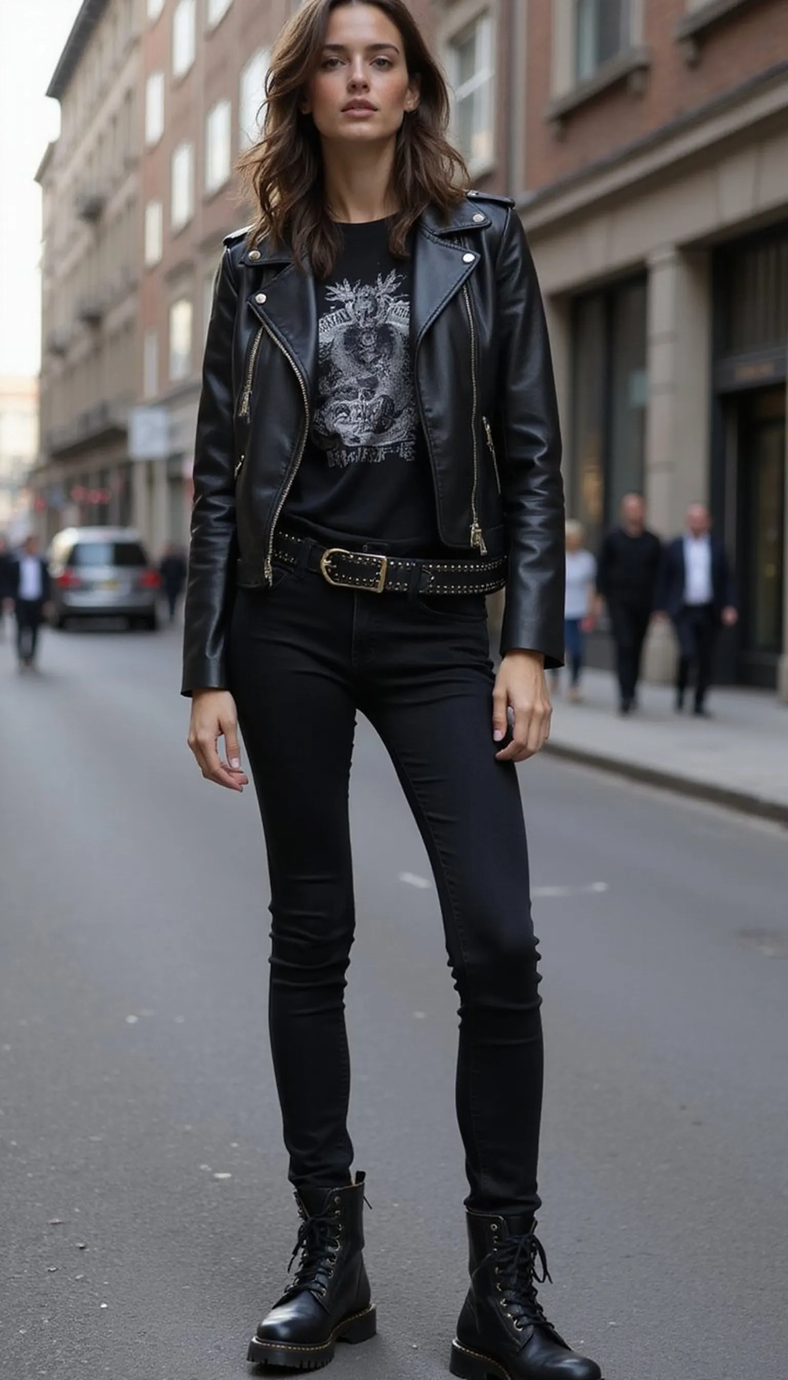 Edgy leather look with black moto jacket