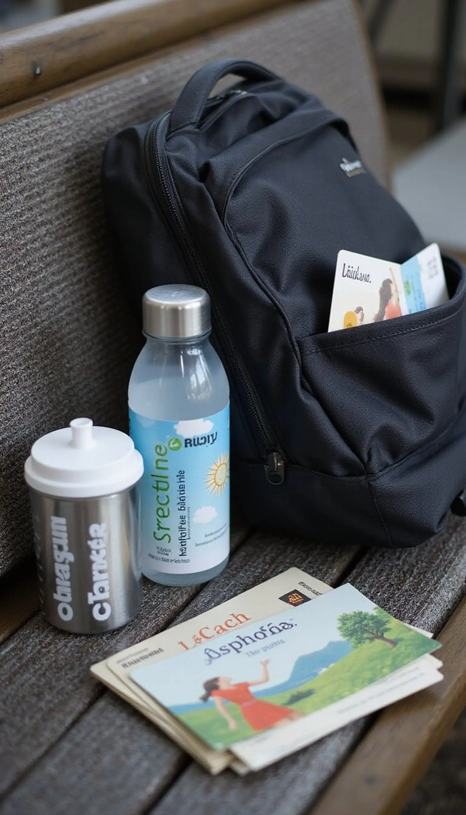 Stretch routine cards tucked into carry-on