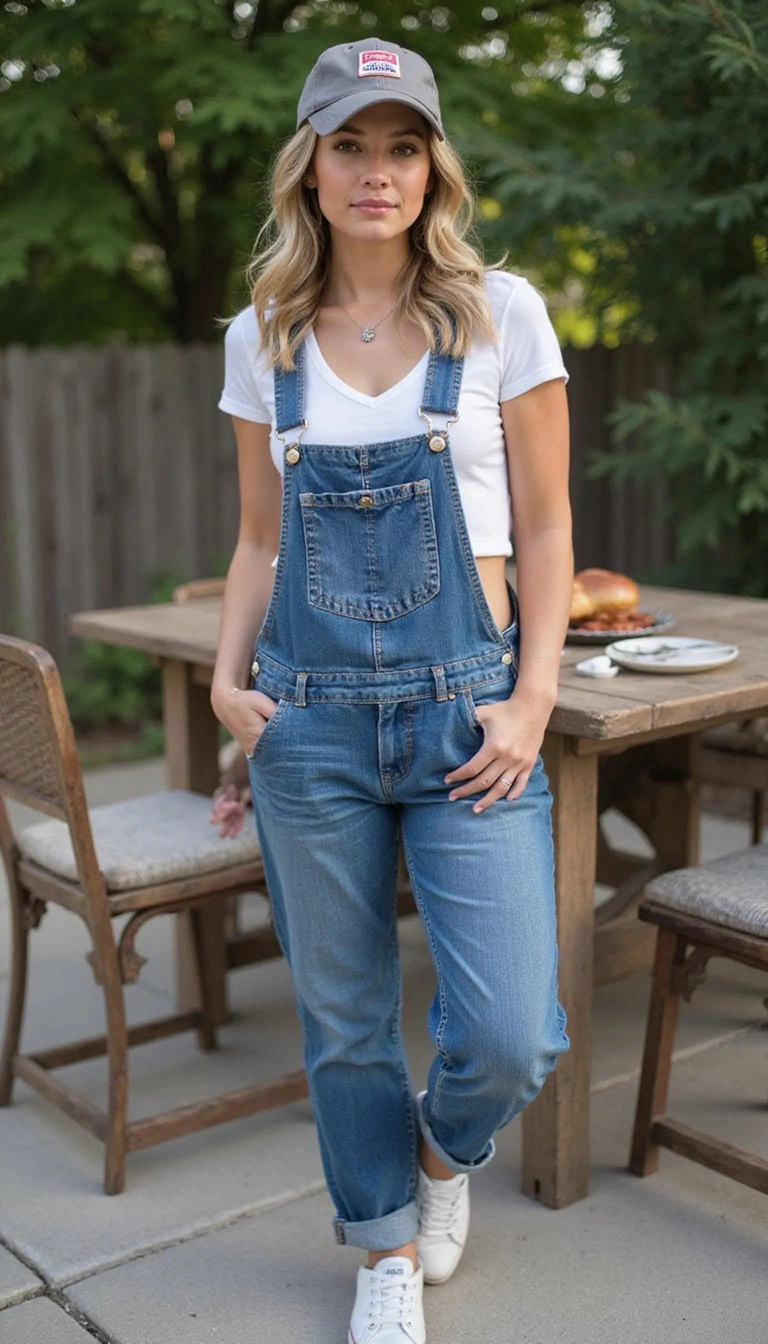 Playful overalls with a cropped tee